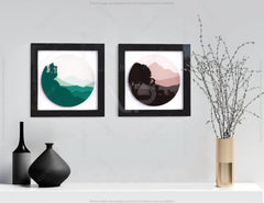 Mountains Deer Human animals landscape multilayer shadow box Painting Frame Wall Decoration SVG |#U068| VectorPort