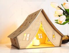 Wooden Tent Shape Laser Cut Night Light Lamp Mdf Laser Cutting Camping Tent Home Lampshade Table Candle Holder Tea light SVG |#U069|