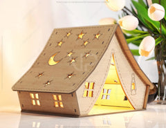 Wooden Tent Shape Laser Cut Night Light Lamp Mdf Laser Cutting Camping Tent Home Lampshade Table Candle Holder Tea light SVG |#U069| VectorPort