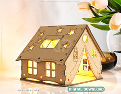 Wooden Tent Shape Laser Cut Night Light Lamp Mdf Laser Cutting Camping Tent Home Lampshade Table Candle Holder Tea light SVG |#U070| VectorPort