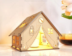 Wooden Tent Shape Laser Cut Night Light Lamp Mdf Laser Cutting Camping Tent Home Lampshade Table Candle Holder Tea light SVG |#U070|