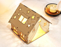 Wooden Tent Shape Laser Cut Night Light Lamp Mdf Laser Cutting Camping Tent Home Lampshade Table Candle Holder Tea light SVG |#U070|