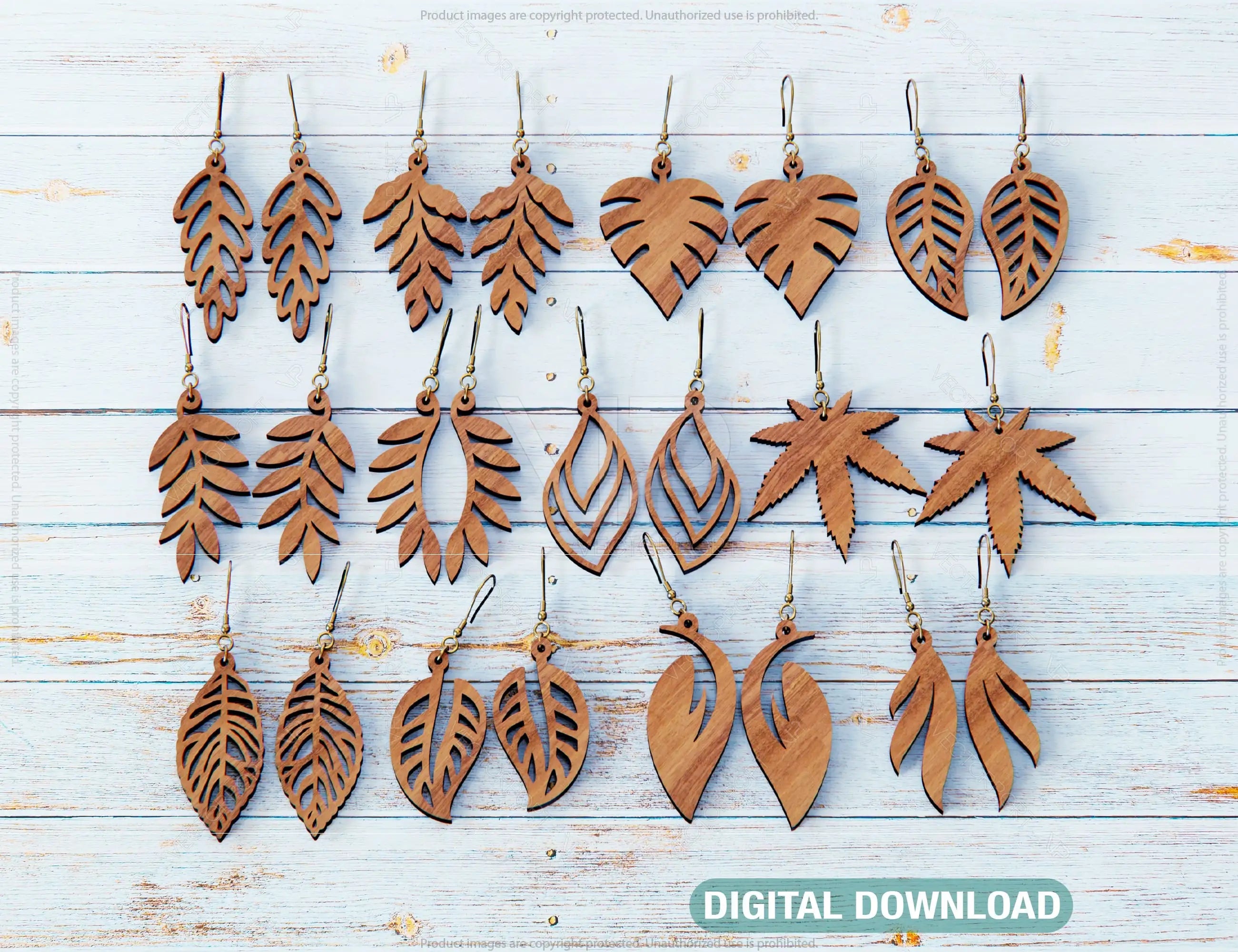 Leaves Earring Svg 12 styles Glowforge Cricut Jewelry Pendants laser cut | SVG, DXF, AI |#071| VectorPort