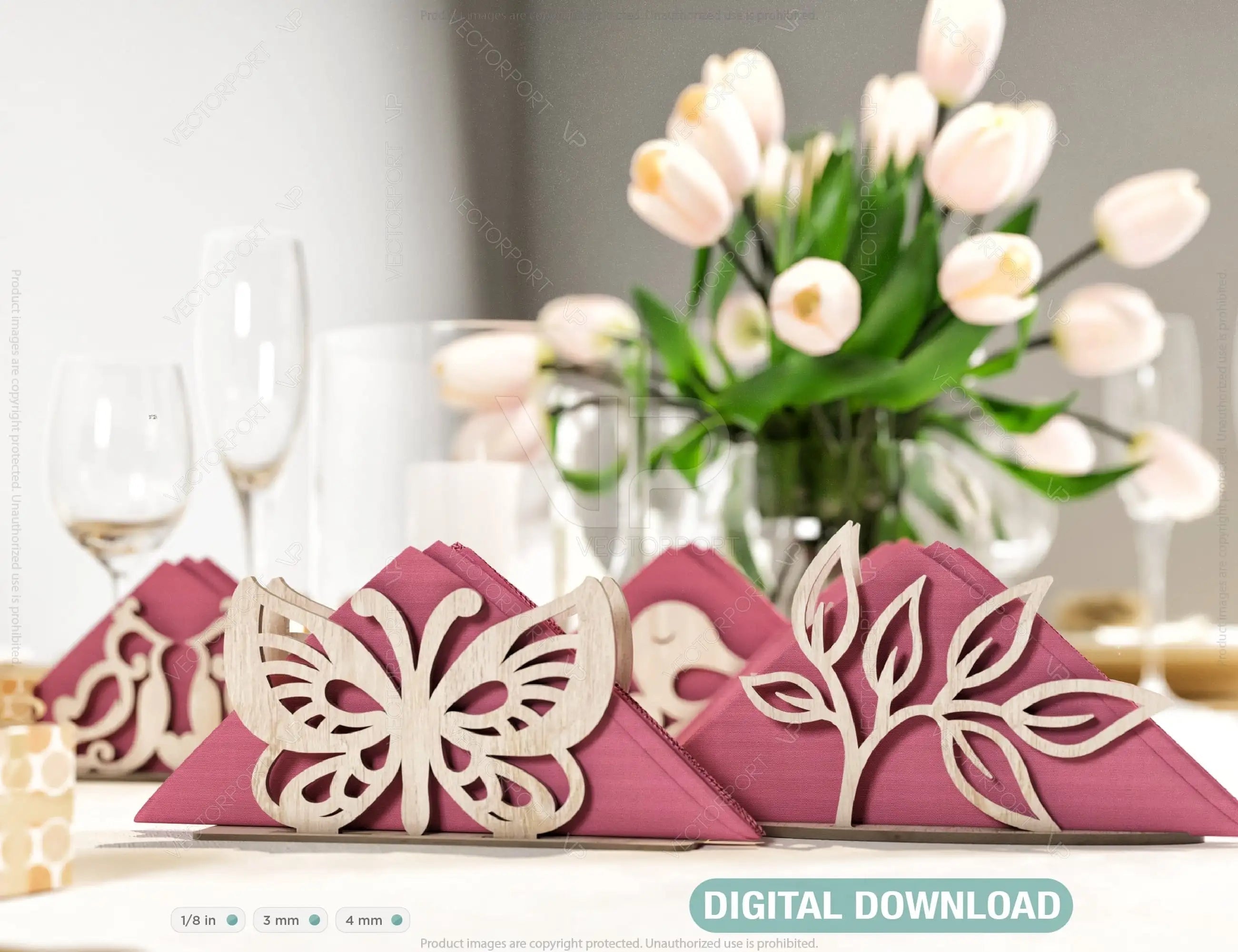 Leaves Bird Butterfly Decorative Napkin Holder Laser Cut Tabletop wooden holder SVG |#U071| VectorPort