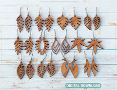 Leaves Earring Svg 12 styles Glowforge Cricut Jewelry Pendants laser cut | SVG, DXF, AI |#071|