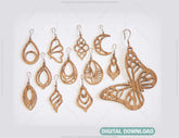 Elegant 12 different styles Pendants Earrings laser cut Set | SVG, DXF, AI |#072|