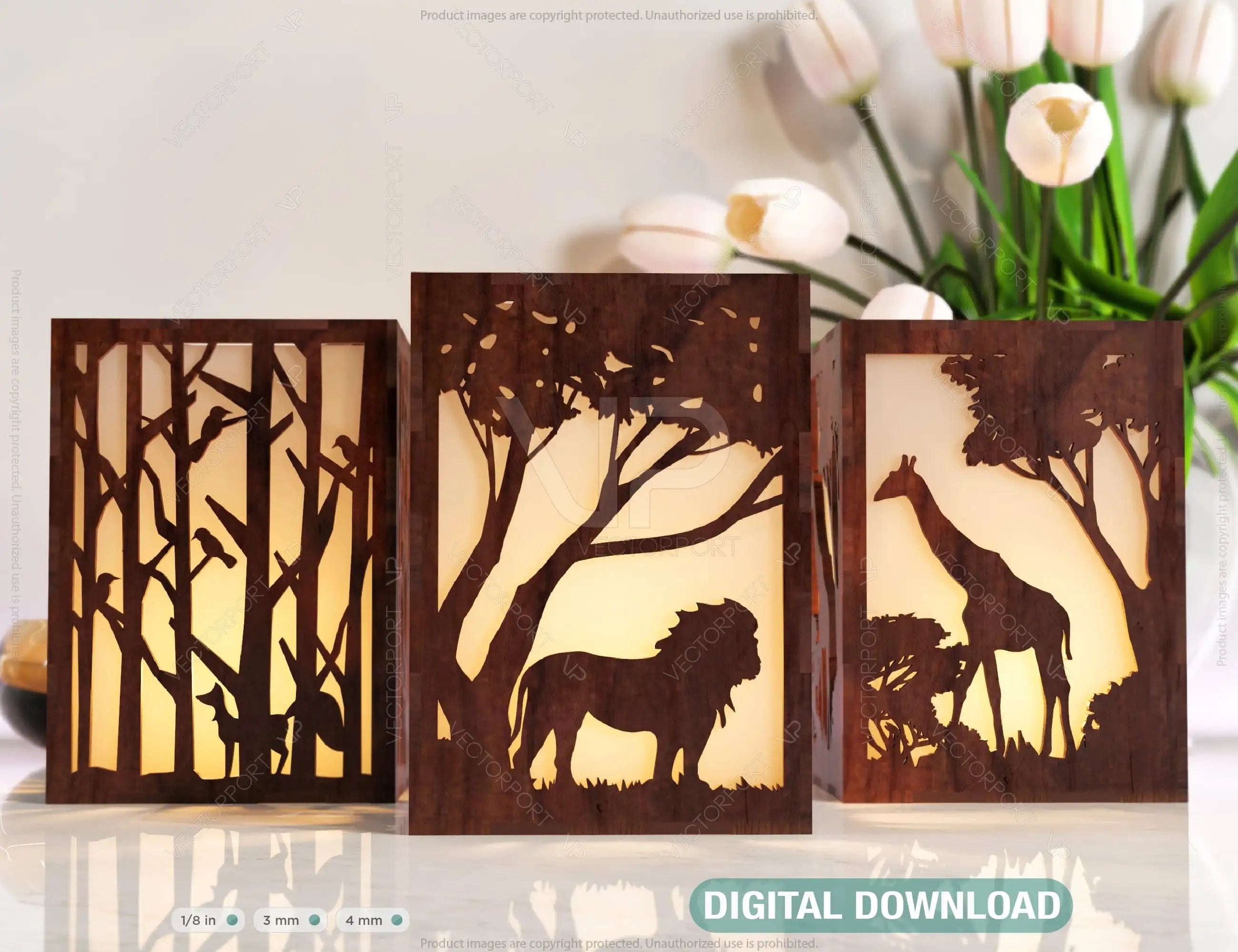 Animals Tree Candle Holder Laser Cut with Lion Fox Giraffe Lamp wood Tea light Lantern Votive Gift SVG |#U073| VectorPort