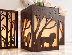 Animals Tree Candle Holder Laser Cut with Lion Fox Giraffe Lamp wood Tea light Lantern Votive Gift SVG |#U073| VectorPort