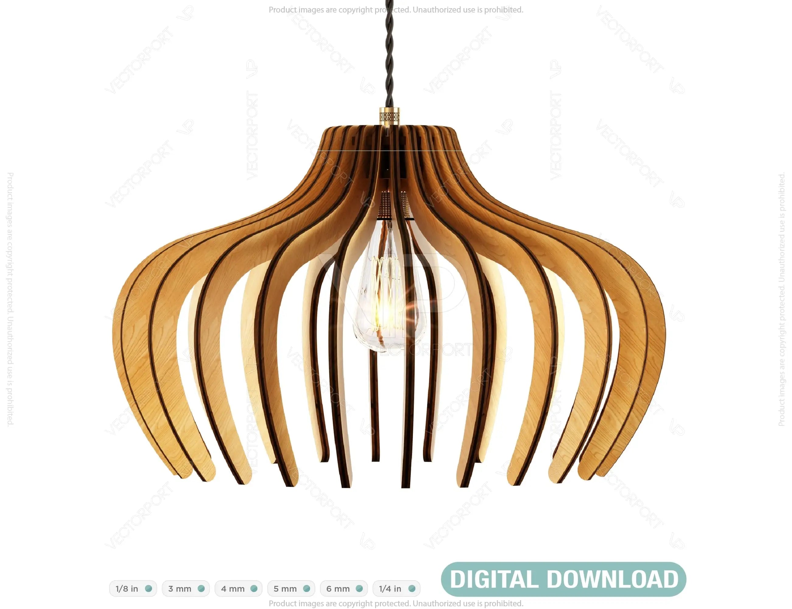 Elliptic Round Modern Wood Pendant Light Chandelier Lamp lampshade plywood Cut Files |#U076| VectorPort