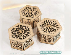 Hexagon Decorative Wooden Gift box Laser Cut Wedding favour laser cut jeweler case plywood Cut Files |#U079| VectorPort