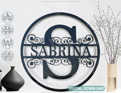 Round with Frame Split Monogram Name Sign Alphabet Letters | SVG, DXF, AI |#080|