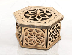 Hexagon Decorative Wooden Gift box Laser Cut Wedding favour laser cut jeweler case plywood Cut Files |#U080| VectorPort