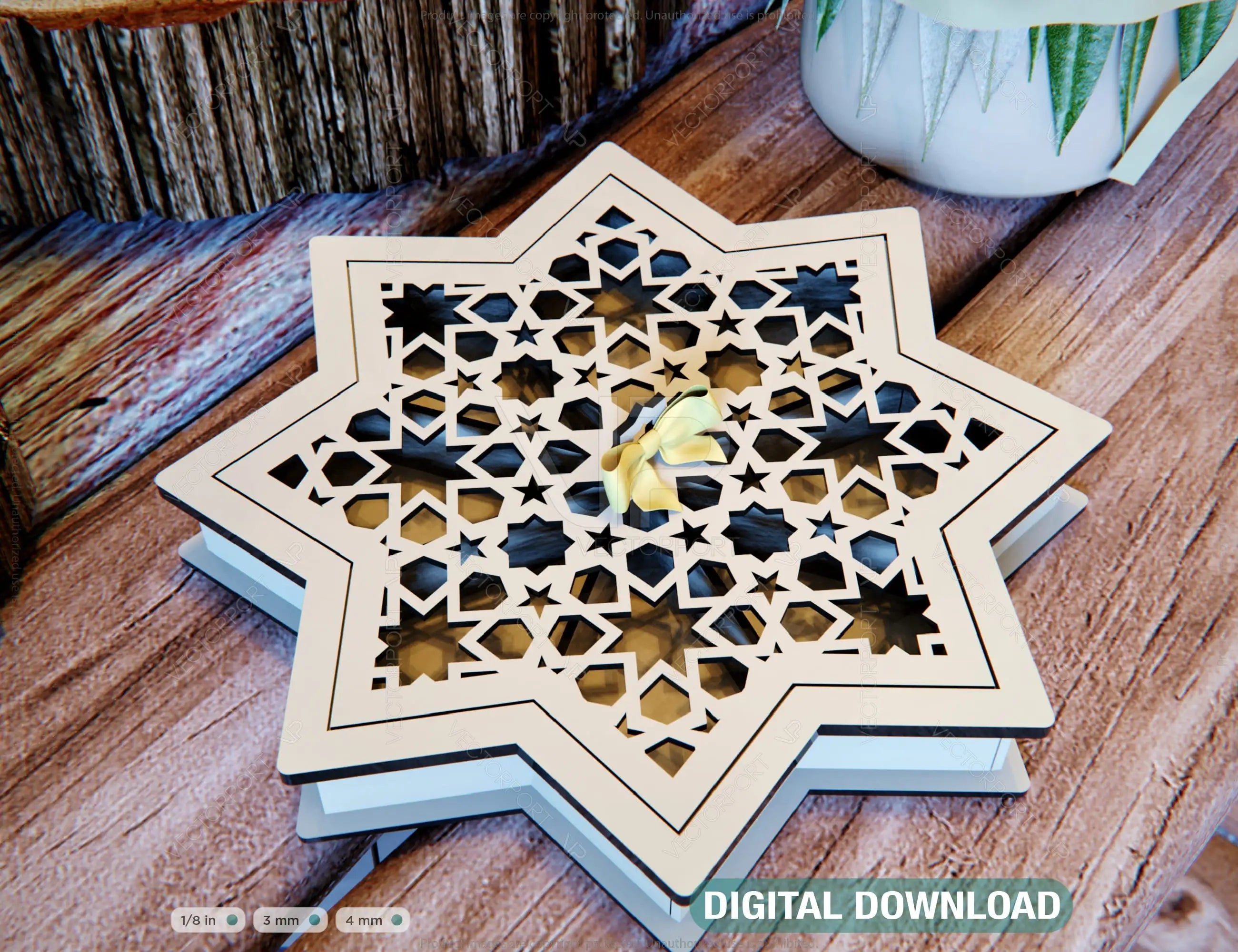 Laser Cut Wooden Octahedron Serving Tray With Sections box favour | SVG, DXF, AI |#081| VectorPort