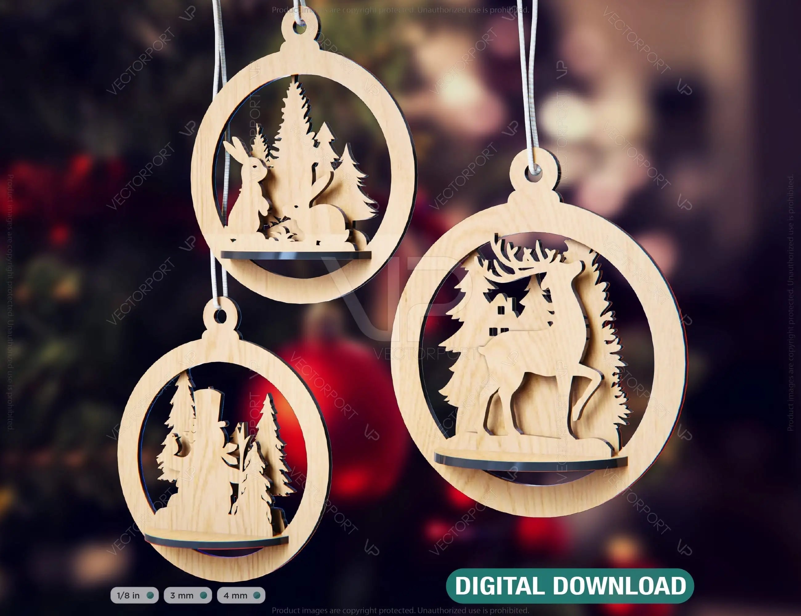 Tree Bauble Wood 3D Laser Cut Christmas Ball Ornament Round Design set Tree Decorations lasercut SVG Cricut Glowforge |#U082| VectorPort