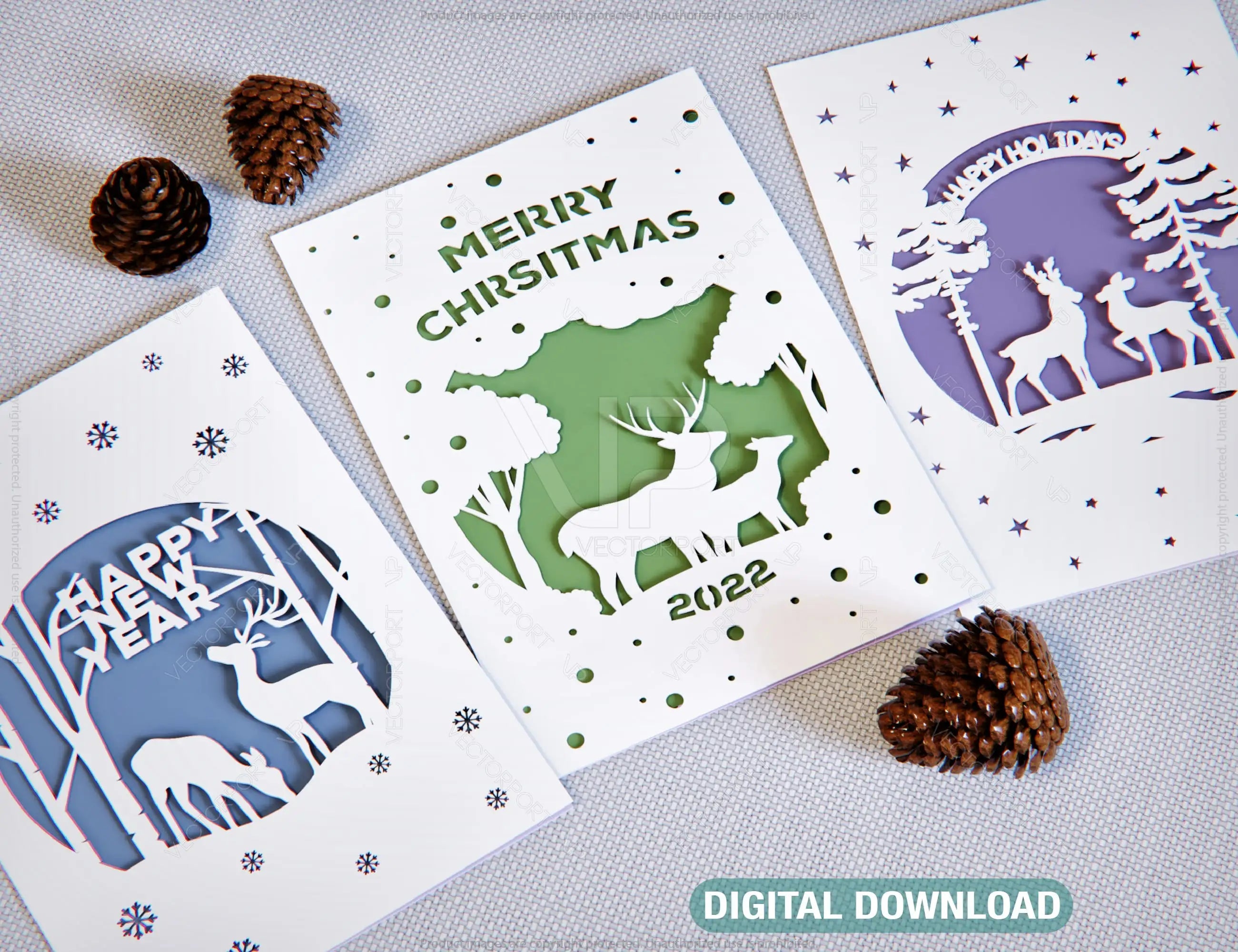 Christmas Tree Cards Laser Cut Paper Invitation Greeting cricut template Ornament Papercut | SVG, DXF, AI |#085| VectorPort