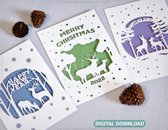 Christmas Tree Cards Laser Cut Paper Invitation Greeting cricut template Ornament Papercut | SVG, DXF, AI |#085|