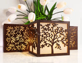 Tree Flowers Candle Holder Laser Cut with leaves Lamp wood Tea light Lantern Votive Gift SVG |#U085|
