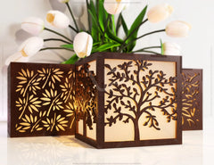 Tree Flowers Candle Holder Laser Cut with leaves Lamp wood Tea light Lantern Votive Gift SVG |#U085|