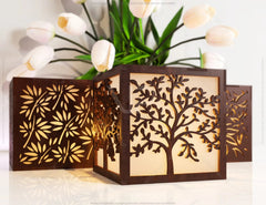 Tree Flowers Candle Holder Laser Cut with leaves Lamp wood Tea light Lantern Votive Gift SVG |#U085| VectorPort