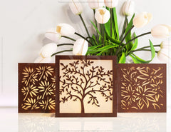 Tree Flowers Candle Holder Laser Cut with leaves Lamp wood Tea light Lantern Votive Gift SVG |#U085|
