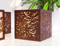 Tree Flowers Candle Holder Laser Cut with leaves Lamp wood Tea light Lantern Votive Gift SVG |#U085|