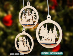 Tree Bauble Wood 3D Laser Cut Christmas Ball Ornament Round Design set Tree Decorations lasercut SVG Digital Download |#U086| VectorPort