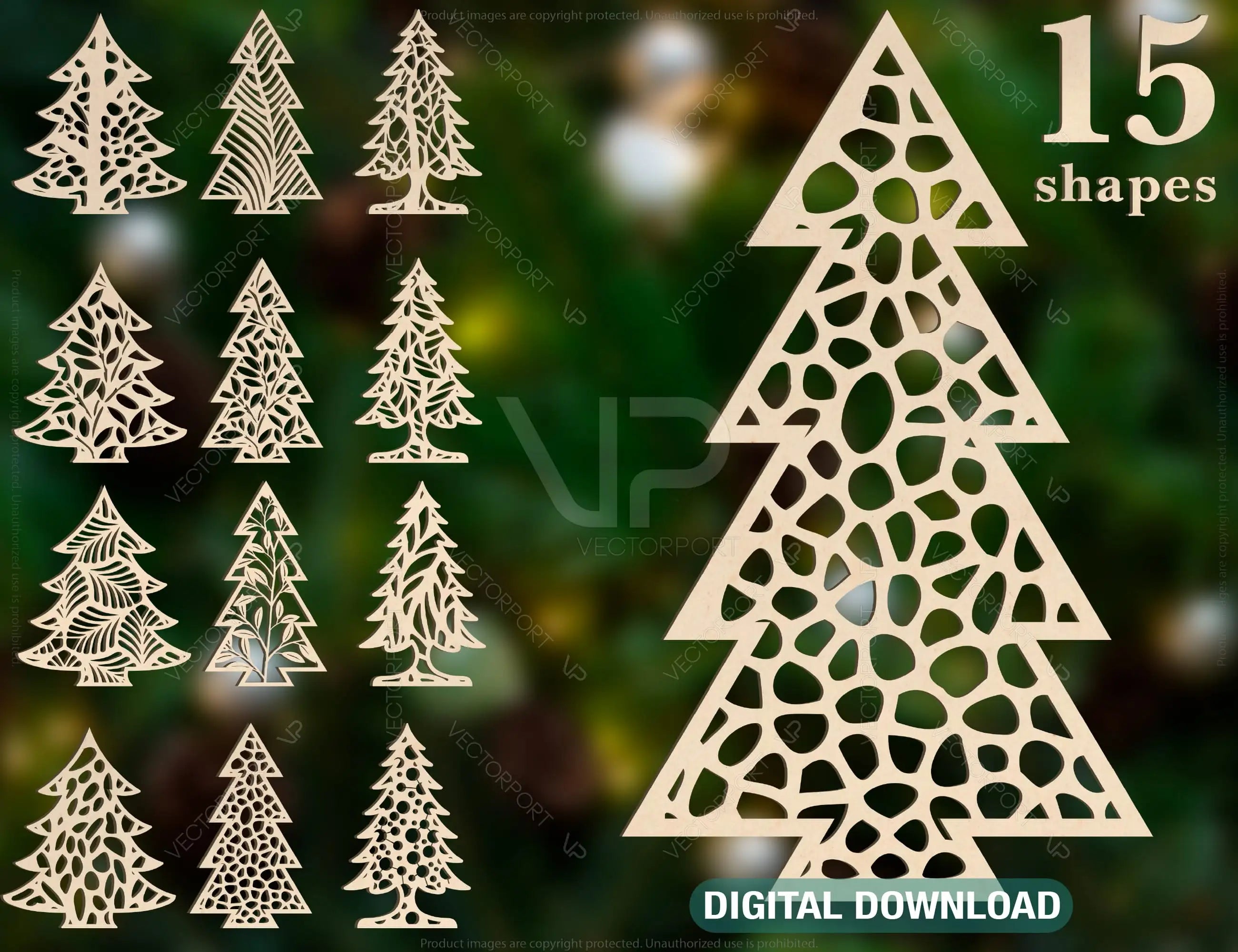 Plaid and Flowery Trees Christmas SVG Digital Craft templates Cricut Glowforge | SVG, DXF, AI |#088| VectorPort