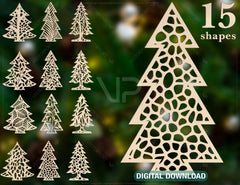 Plaid and Flowery Trees Christmas SVG Digital Craft templates Cricut Glowforge | SVG, DXF, AI |#088| VectorPort