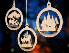 Tree Bear Bauble Wood 3D Laser Cut Christmas Ball Ornament Round Design set Tree Decorations lasercut SVG Cricut Glowforge |#U088| VectorPort