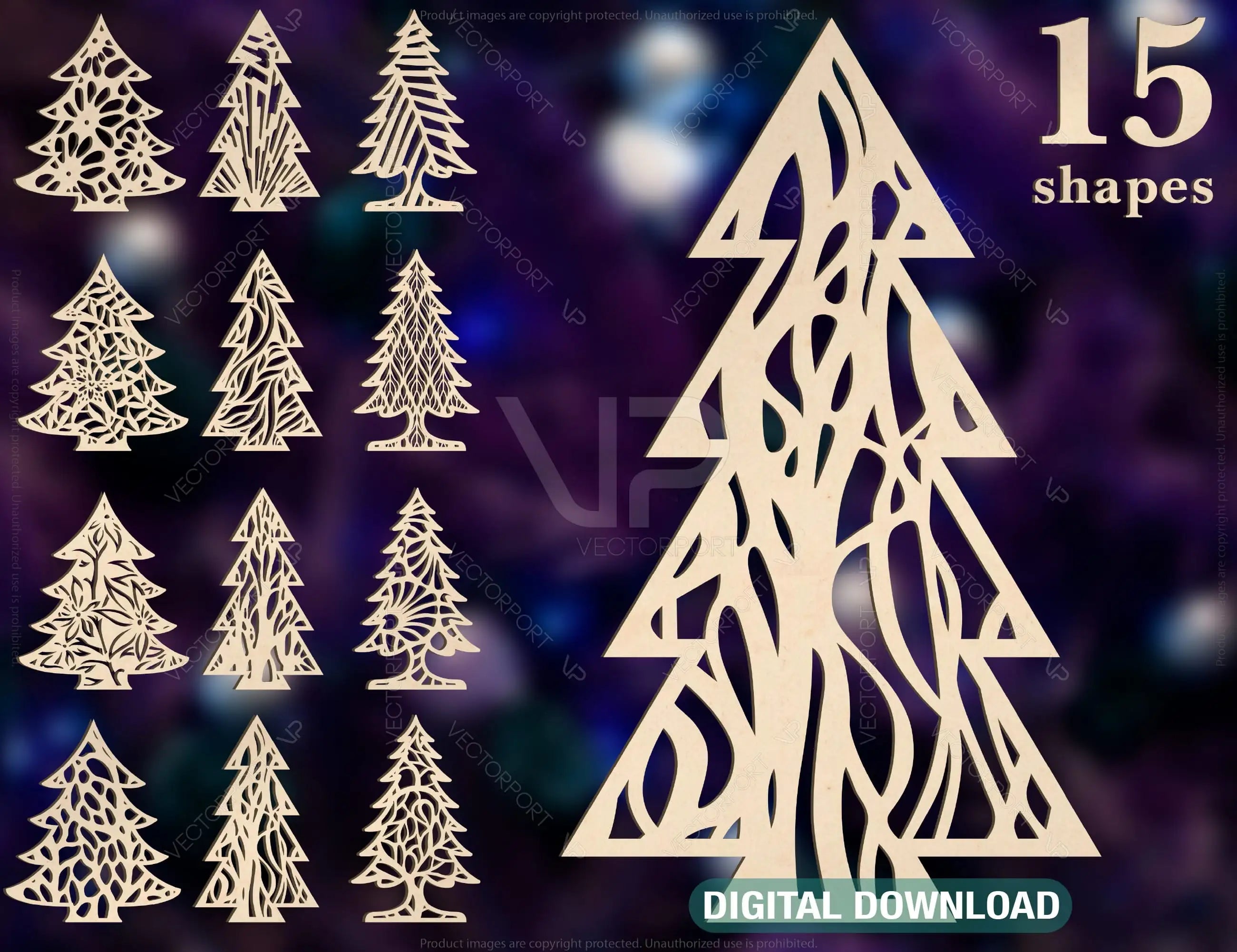 Plaid and Flowery Trees Christmas SVG Digital Craft templates Cricut Glowforge | SVG, DXF, AI |#089| VectorPort