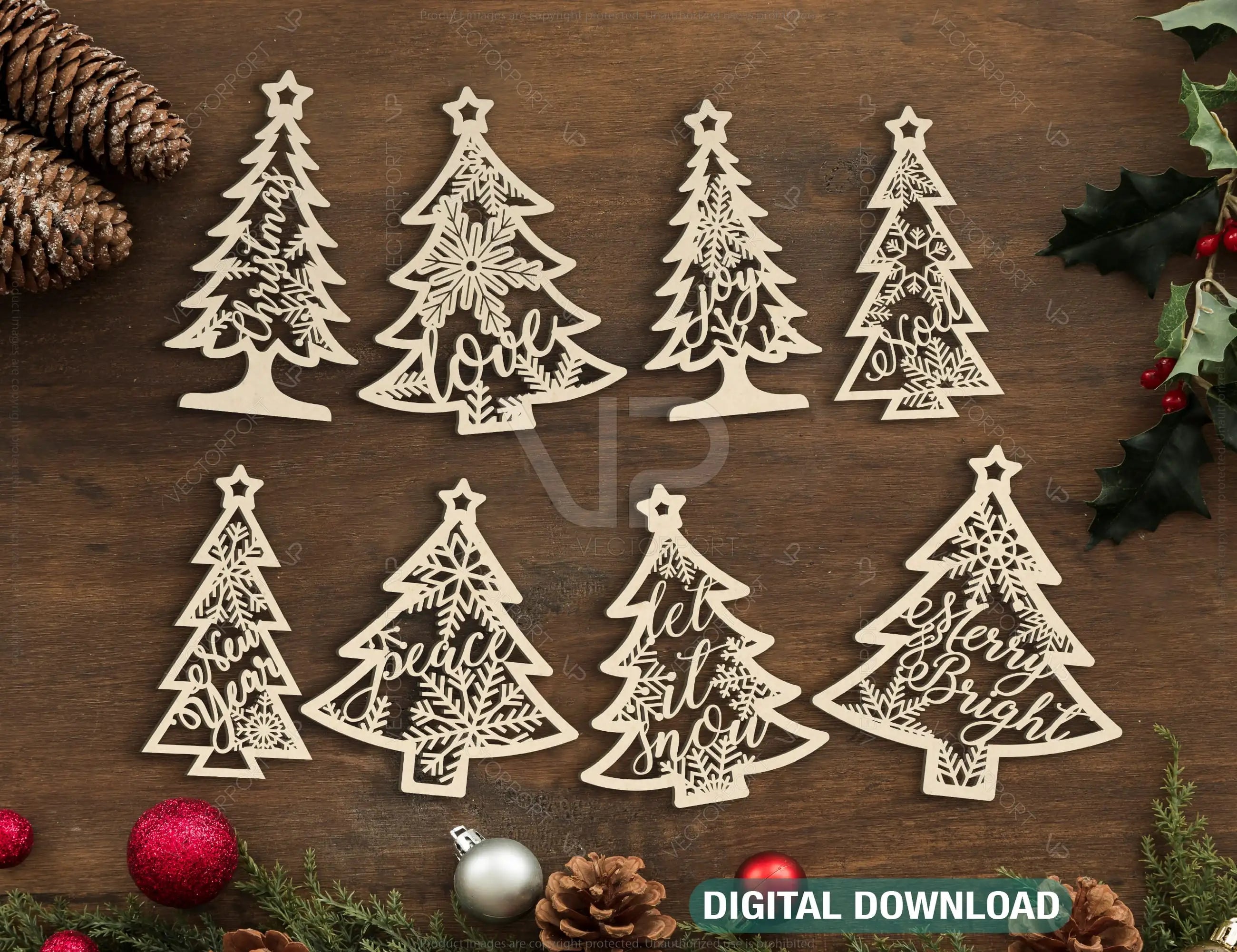 Christmas Tree Ornament Decorations Craft Hanging lasercut templates Cricut Glowforge | SVG, DXF, AI |#091| VectorPort