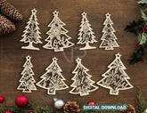 Christmas Tree Ornament Decorations Craft Hanging lasercut templates Cricut Glowforge | SVG, DXF, AI |#091|