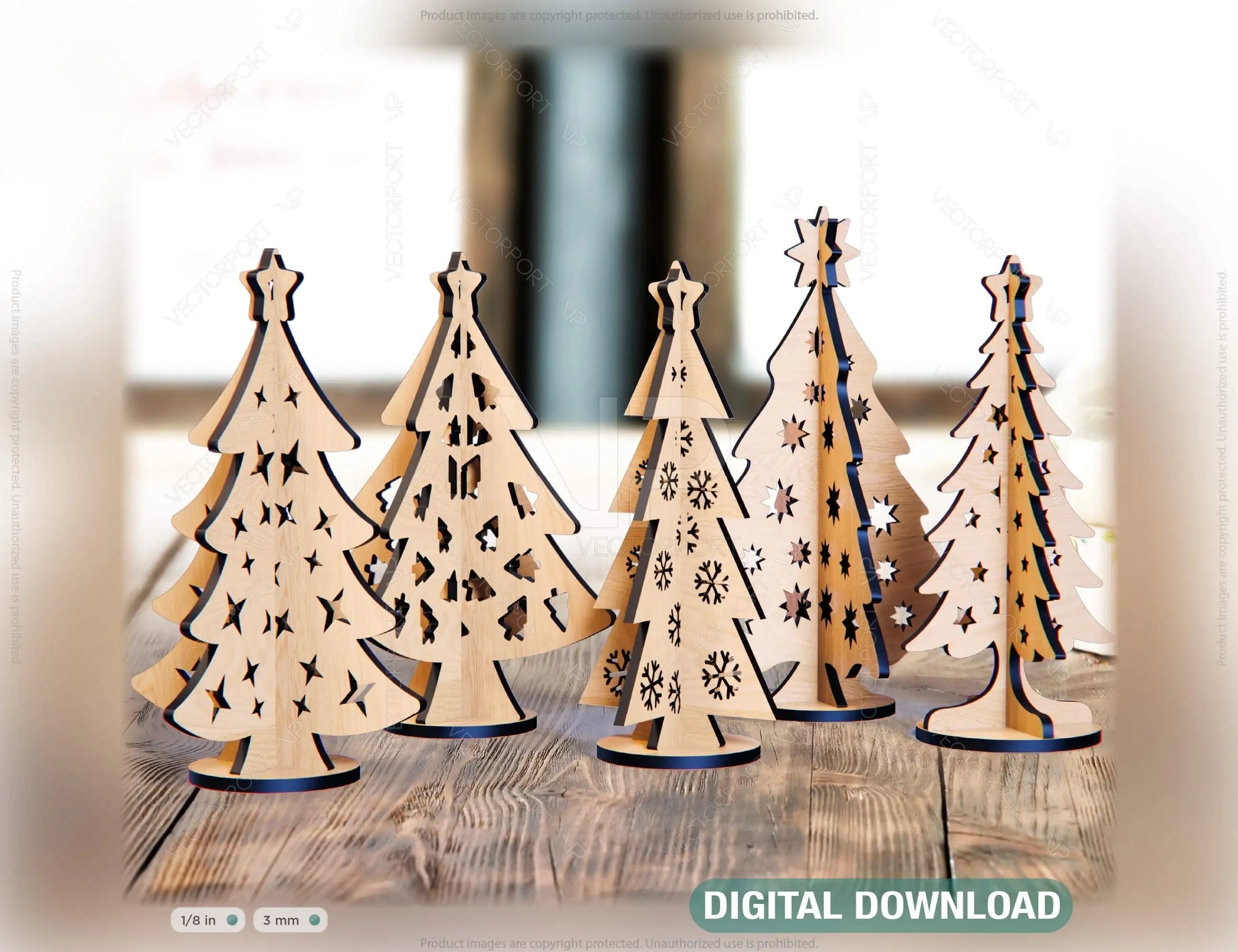 Standing Christmas Trees Laser cut Snowflake SVG New Year Decorations Digital Download | SVG |#U091| VectorPort