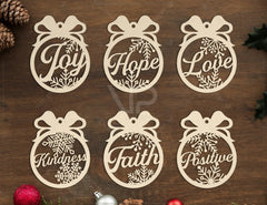 Gratitude Christmas positive words Tree Ornament Decorations Craft Hanging lasercut SVG Cricut Glowforge | SVG, DXF, AI |#092| VectorPort