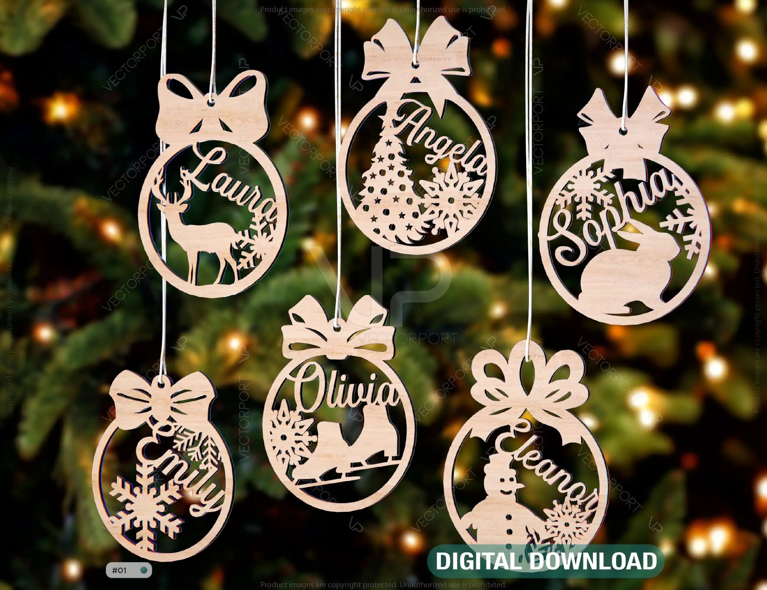 Personalized Christmas Balls Tree Decorations with Name Craft Pendants Hanging Bauble Paper art templates cut file |#U093| VectorPort