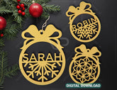 Personalized name Christmas ornaments Custom baubles set Tree Decorations Craft Hanging lasercut SVG Cricut Glowforge | SVG, DXF, AI |#093|