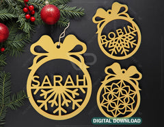 Personalized name Christmas ornaments Custom baubles set Tree Decorations Craft Hanging lasercut SVG Cricut Glowforge | SVG, DXF, AI |#093|