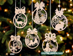 Personalized Christmas Balls Tree Decorations with Name Craft Pendants Hanging Bauble Paper art templates cut file |#U093| VectorPort