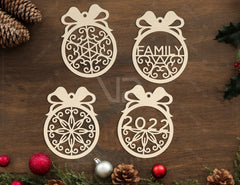 Personalized name Christmas ornaments Custom baubles set Tree Decorations Craft Hanging lasercut SVG Cricut Glowforge | SVG, DXF, AI |#093|