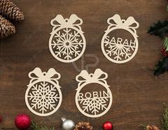 Personalized name Christmas ornaments Custom baubles set Tree Decorations Craft Hanging lasercut SVG Cricut Glowforge | SVG, DXF, AI |#093|