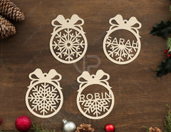 Personalized name Christmas ornaments Custom baubles set Tree Decorations Craft Hanging lasercut SVG Cricut Glowforge | SVG, DXF, AI |#093| VectorPort