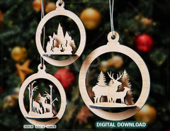 3D Laser Cut Tree Bauble Wood Christmas Ball Ornament 3mm Round Design set Tree Decorations lasercut SVG Digital Download | SVG, DXF, AI |#094| VectorPort