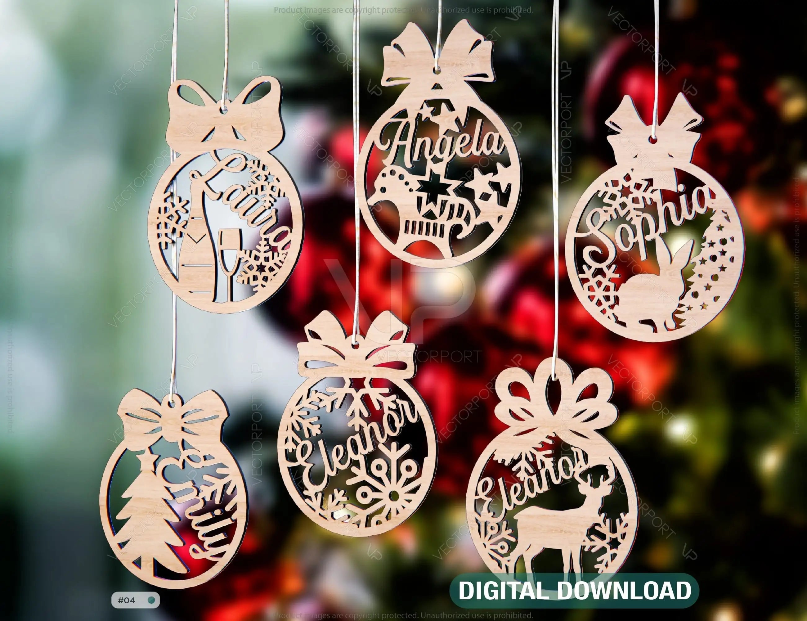 Personalized Christmas balls Tree Decorations with Name Craft Hanging Bauble Paper art templates cut file |#U096| VectorPort