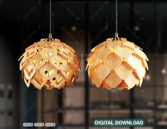 Scandinavian Pine Cone Hanging wooden chandelier lamp shade Pendant light template svg laser cut plywood| SVG, DXF, AI |#097| VectorPort