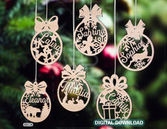 Personalized Christmas balls Tree Decorations with Name Craft Hanging Bauble Paper art templates cut file |#U098| VectorPort