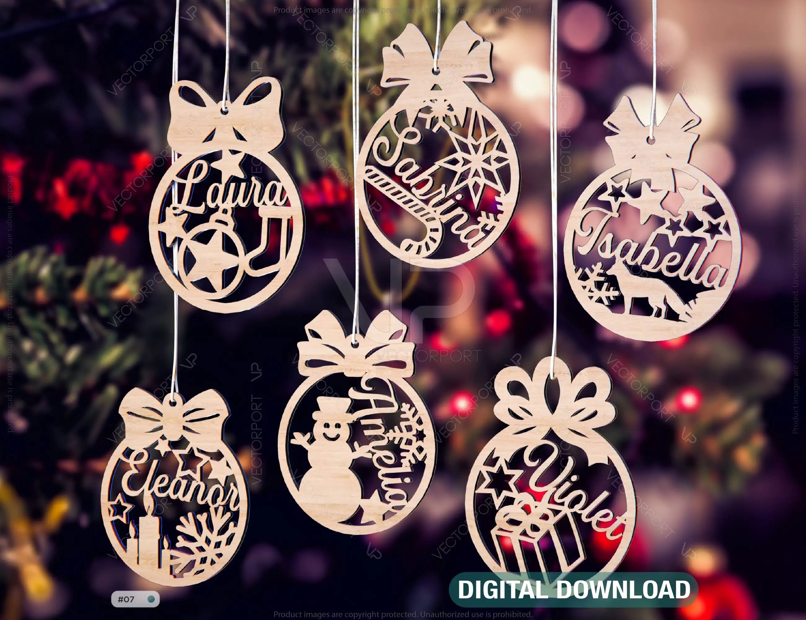 Personalized Christmas balls Tree Decorations with Name Craft Hanging Bauble Paper art templates cut file |#U099| VectorPort