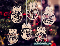 Personalized Christmas balls Tree Decorations with Name Craft Hanging Bauble Paper art templates cut file |#U099| VectorPort