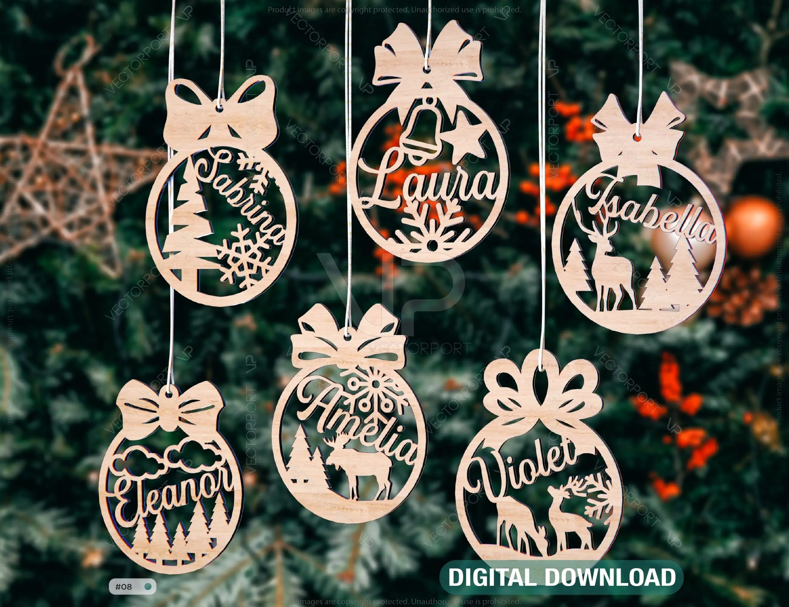 Personalized Christmas balls Tree Decorations with Name Craft Hanging Bauble Paper art templates cut file |#U100| VectorPort