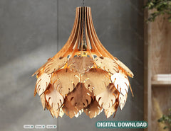 Tropical Leaves Cone Hanging wooden chandelier lamp shade Pendant light template svg laser cut 1/8 inch plywood| SVG, DXF, AI |#100| VectorPort