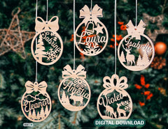 Personalized Christmas balls Tree Decorations with Name Craft Hanging Bauble Paper art templates cut file |#U100|